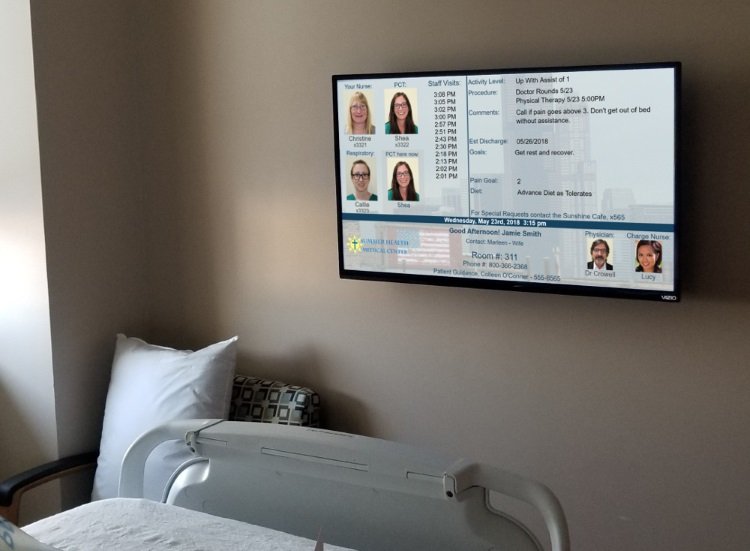 Electronic Patient Room Status Board at foot of hospital bed